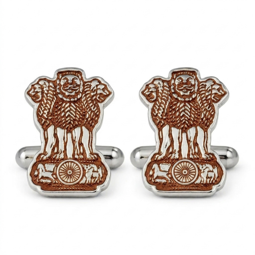 Bazinco Ashoka Chakra Lion Capital Cufflinks – Premium India Emblem Gold Cufflinks for Formal Shirts