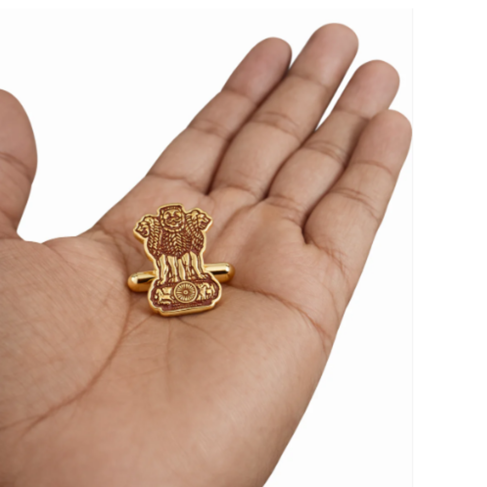 Bazinco Ashoka Chakra Lion Capital Cufflinks – Premium India Emblem Gold Cufflinks for Formal Shirts