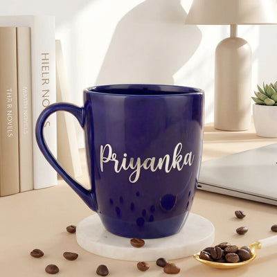 Bazinco Personalised Blue Ceramic Mug with Gold Name