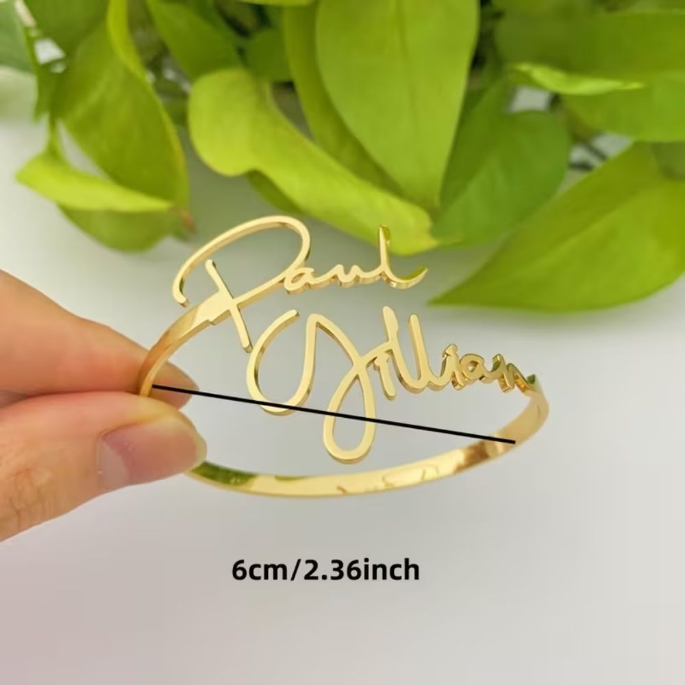 Bazinco Personalised Name Cuff Bracelet for Couples – Adjustable Custom Couple Bracelet