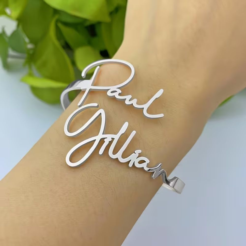 Bazinco Personalised Name Cuff Bracelet for Couples – Adjustable Custom Couple Bracelet