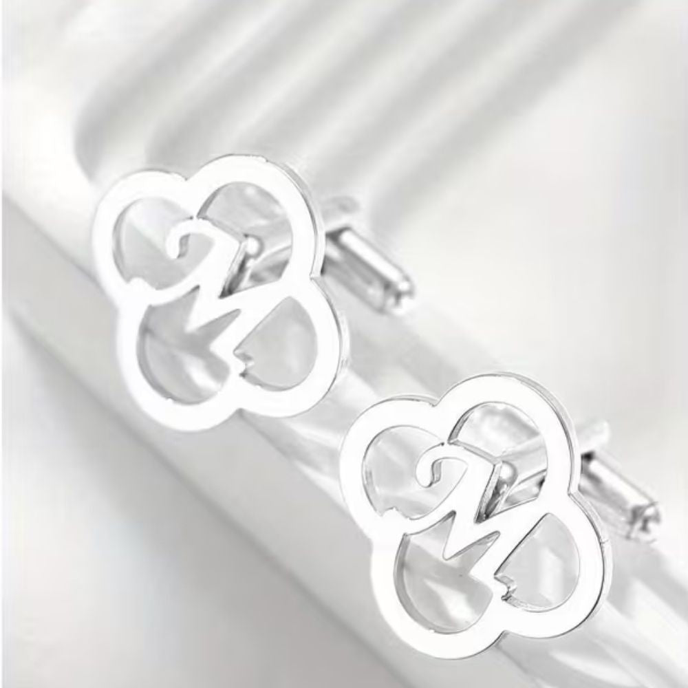 Bazinco Custom Initial Clover Cufflinks – Lucky Leaf Letter Cufflinks for Groom Wedding Accessories