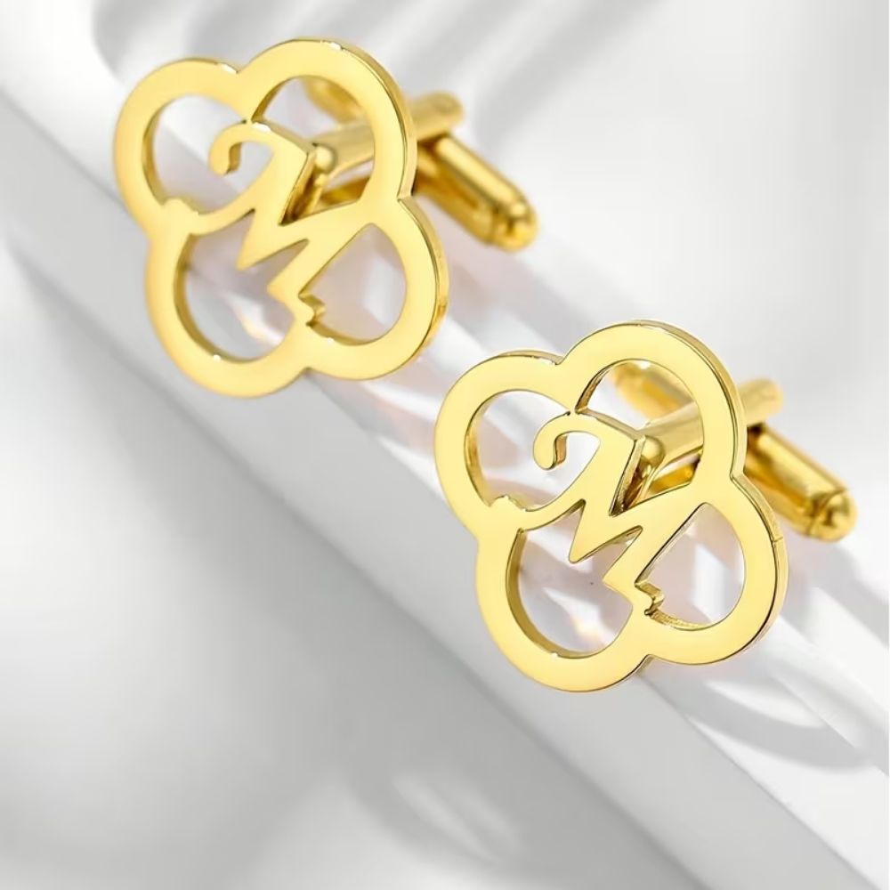 Bazinco Custom Initial Clover Cufflinks – Lucky Leaf Letter Cufflinks for Groom Wedding Accessories