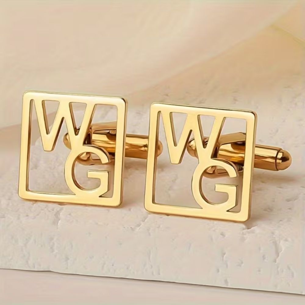 Bazinco Personalized Groom Cufflinks – Custom Initial Letter Square Design Wedding Accessories