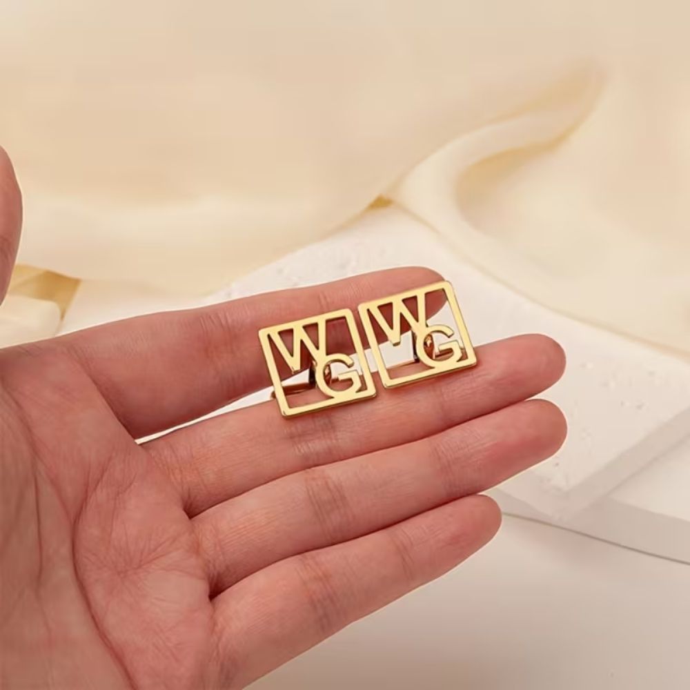 Bazinco Personalized Groom Cufflinks – Custom Initial Letter Square Design Wedding Accessories