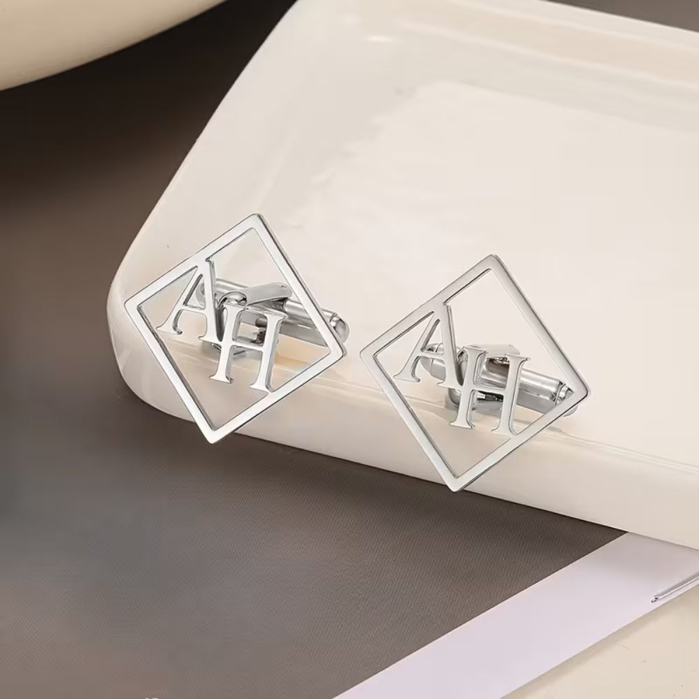 Bazinco Personalised Initial Cufflinks for Him – Custom Name Engraved Cufflinks for Men Wedding Gift