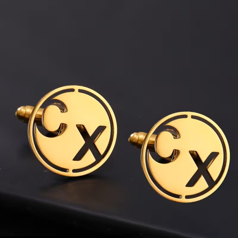Personalised Initial Cufflinks Round Design – Custom Luxury Gift for Men by Bazinco