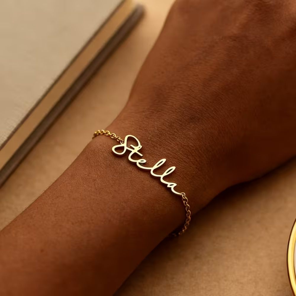 Bazinco Custom Name Chain Bracelet – Personalised Adjustable Bracelet with Name Design