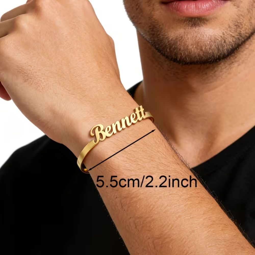 Bazinco Custom Name Bracelet for Him – Personalised Adjustable Cuff Bracelet for Men