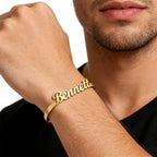 Bazinco Custom Name Bracelet for Him – Personalised Adjustable Cuff Bracelet for Men