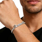 Bazinco Custom Name Bracelet for Him – Personalised Adjustable Cuff Bracelet for Men