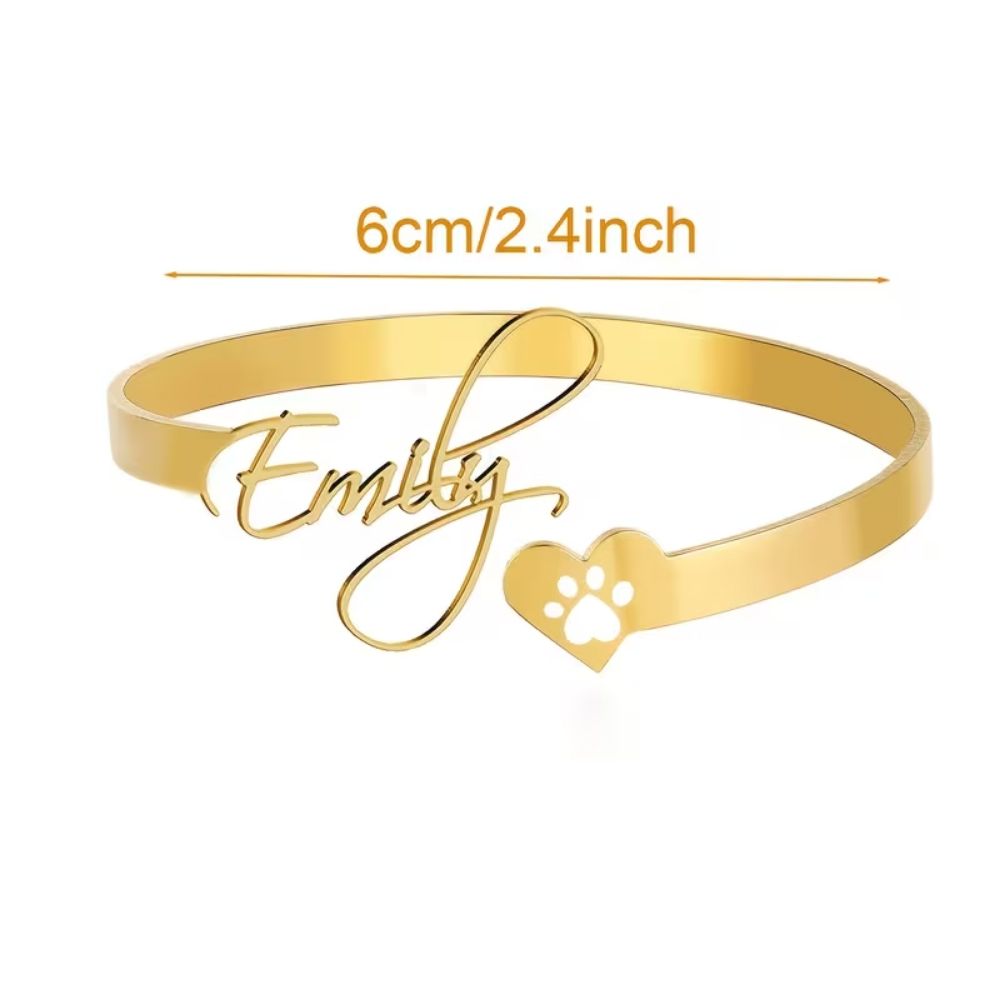 Bazinco Personalised Paw Print Name Bracelet – Adjustable Pet Lover Cuff Bracelet