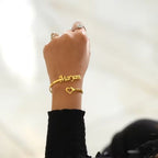 Bazinco Custom Name Heart Bracelet – Personalised Adjustable Cute Heart Cuff Bracelet