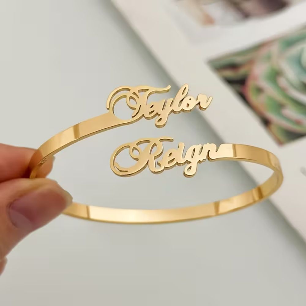 Bazinco Custom His & Her Name Bracelet – Adjustable Personalised Couple Cuff Bracelet