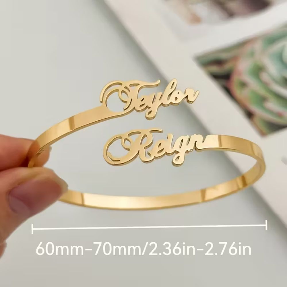 Bazinco Custom His & Her Name Bracelet – Adjustable Personalised Couple Cuff Bracelet