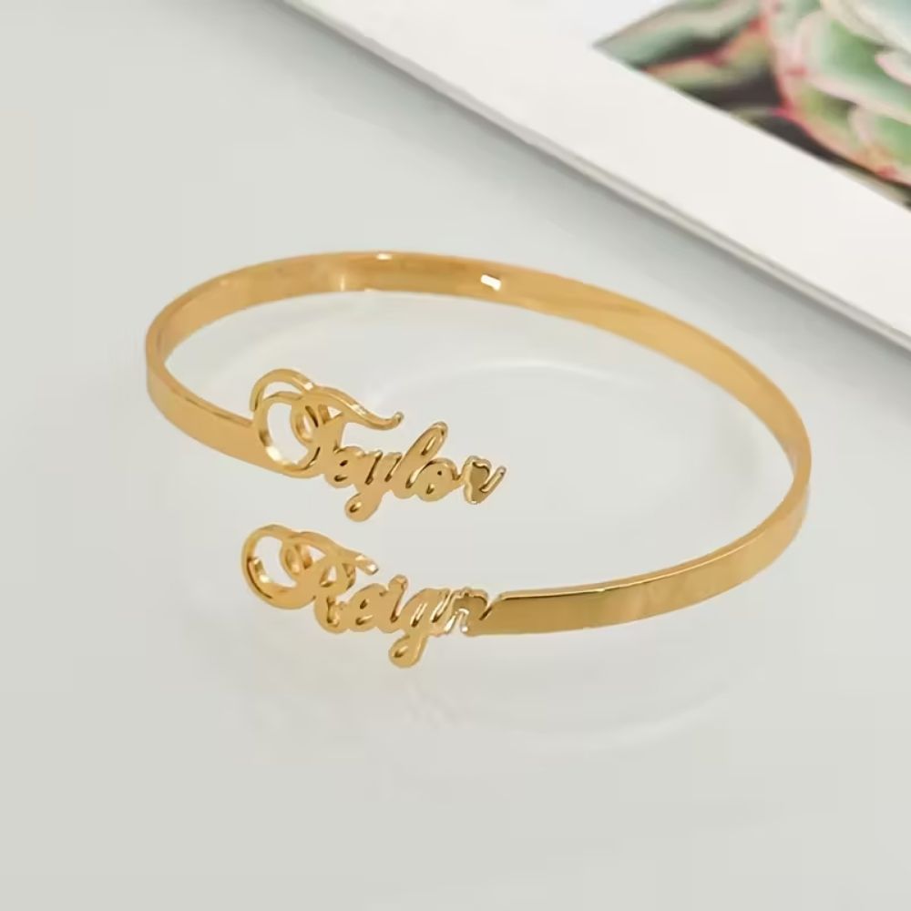 Bazinco Custom His & Her Name Bracelet – Adjustable Personalised Couple Cuff Bracelet