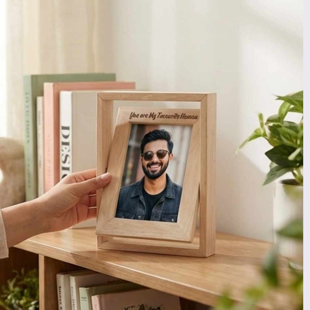 Bazinco Wooden Photo Frame – “You Are My Favorite Human” Quote Photo Frame for Gifts & Table Decor