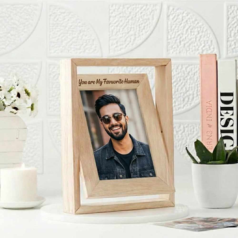 Bazinco Wooden Photo Frame – “You Are My Favorite Human” Quote Photo Frame for Gifts & Table Decor