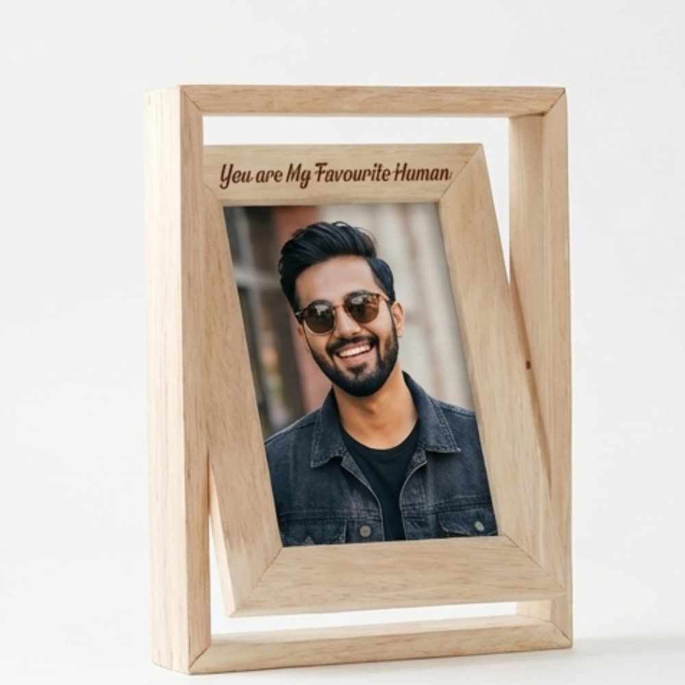 Bazinco Wooden Photo Frame – “You Are My Favorite Human” Quote Photo Frame for Gifts & Table Decor