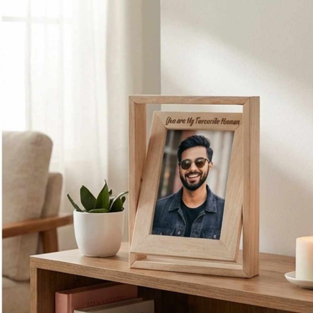 Bazinco Wooden Photo Frame – “You Are My Favorite Human” Quote Photo Frame for Gifts & Table Decor