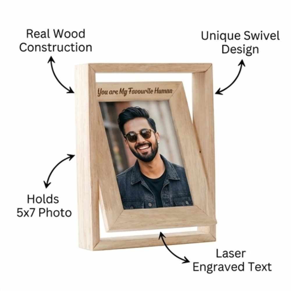 Bazinco Wooden Photo Frame – “You Are My Favorite Human” Quote Photo Frame for Gifts & Table Decor