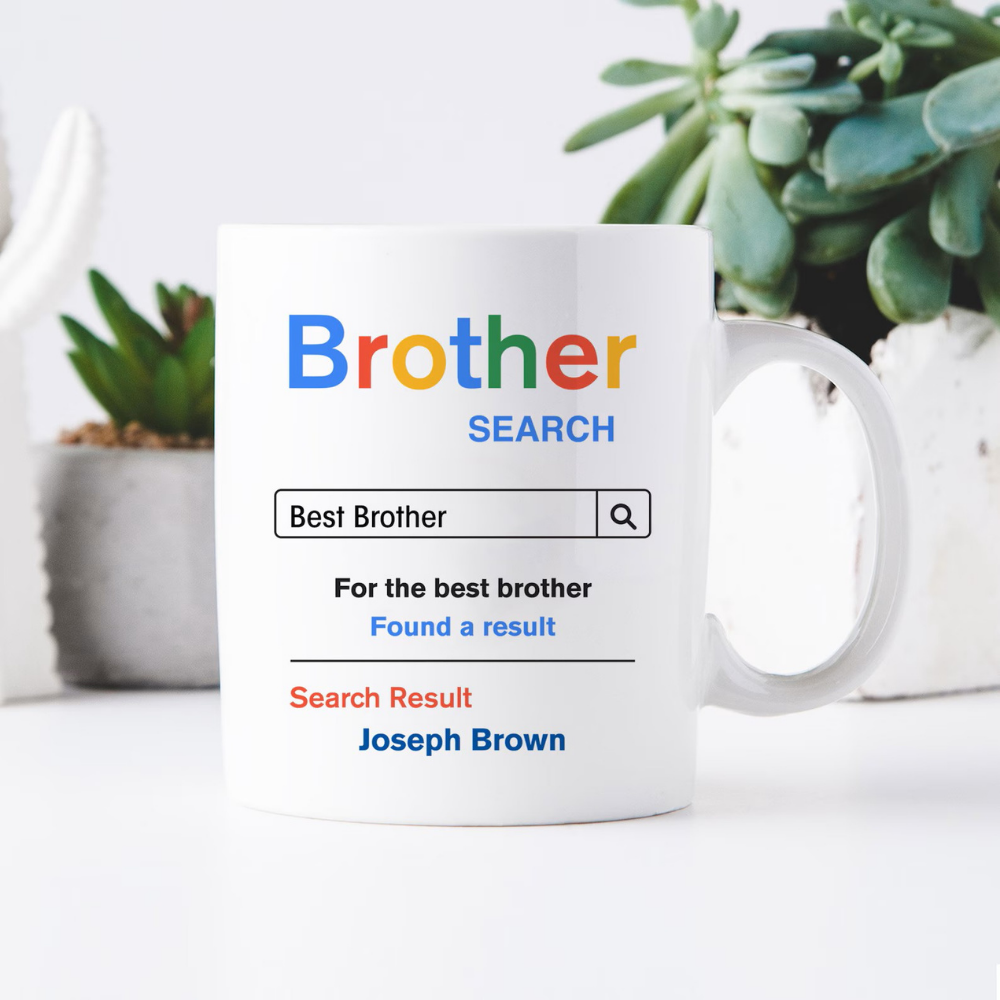 Bazinco Best Bro Search Mug 11 Oz White Ceramic Mug | Personalized Rakhi Gift for Brother | Custom Name Coffee Mug | Microwave & Dishwasher Safe