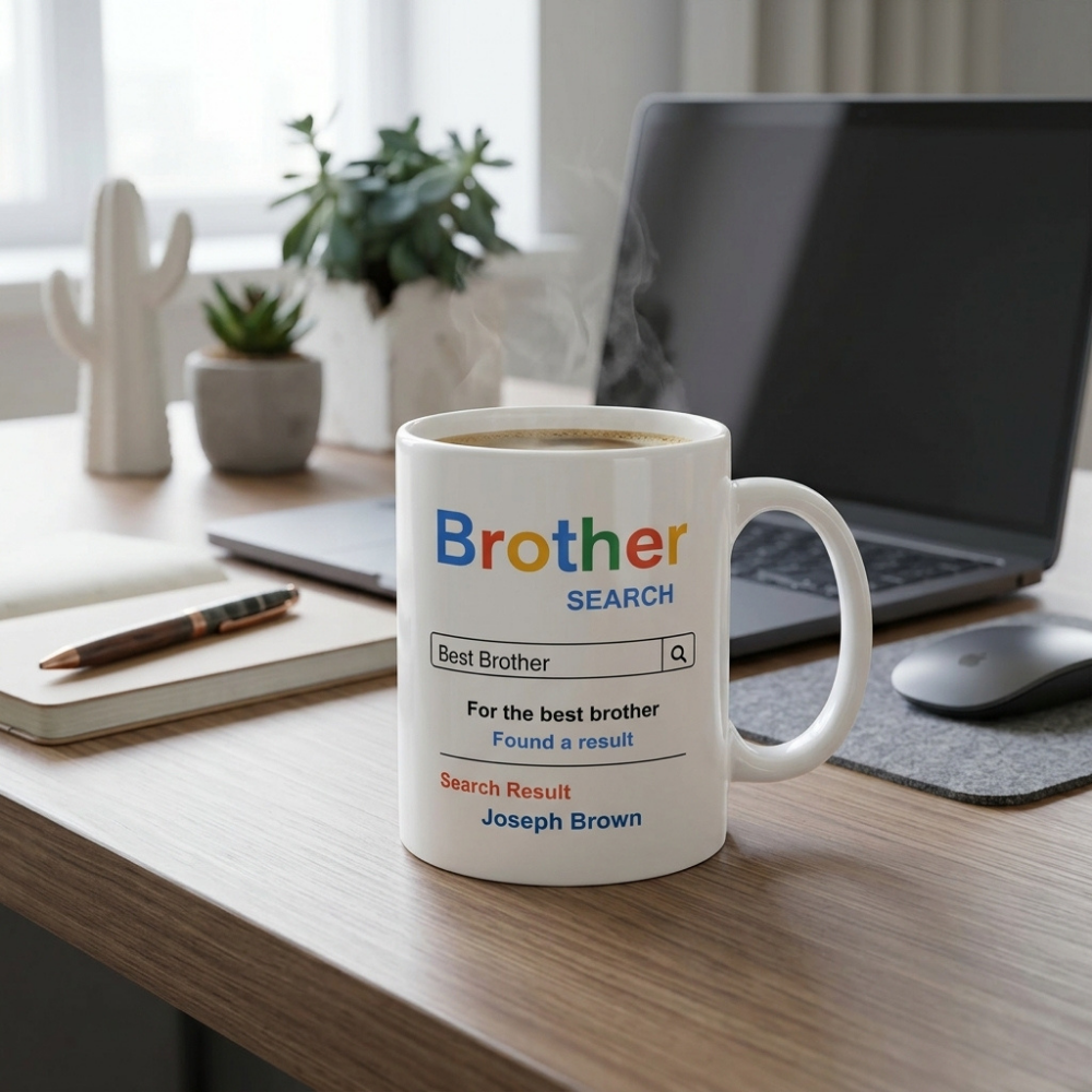 Bazinco Best Bro Search Mug 11 Oz White Ceramic Mug | Personalized Rakhi Gift for Brother | Custom Name Coffee Mug | Microwave & Dishwasher Safe