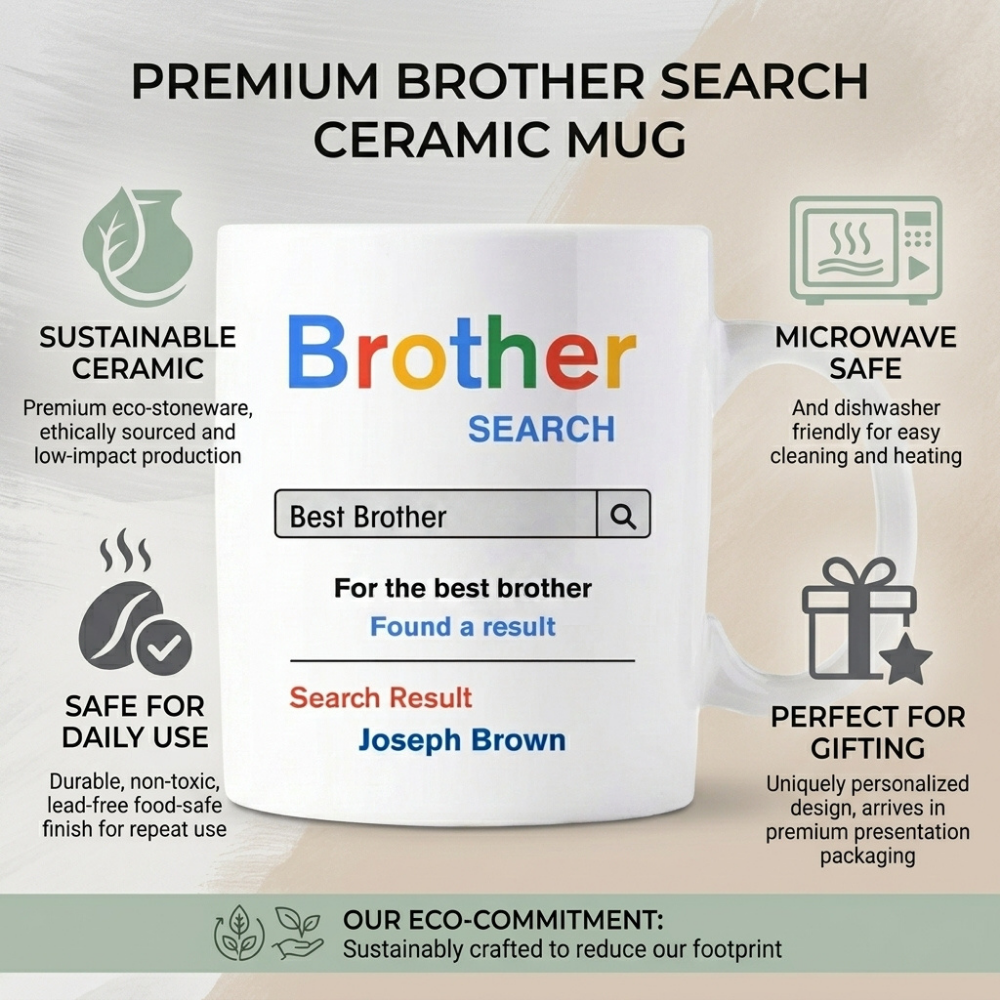 Bazinco Best Bro Search Mug 11 Oz White Ceramic Mug | Personalized Rakhi Gift for Brother | Custom Name Coffee Mug | Microwave & Dishwasher Safe