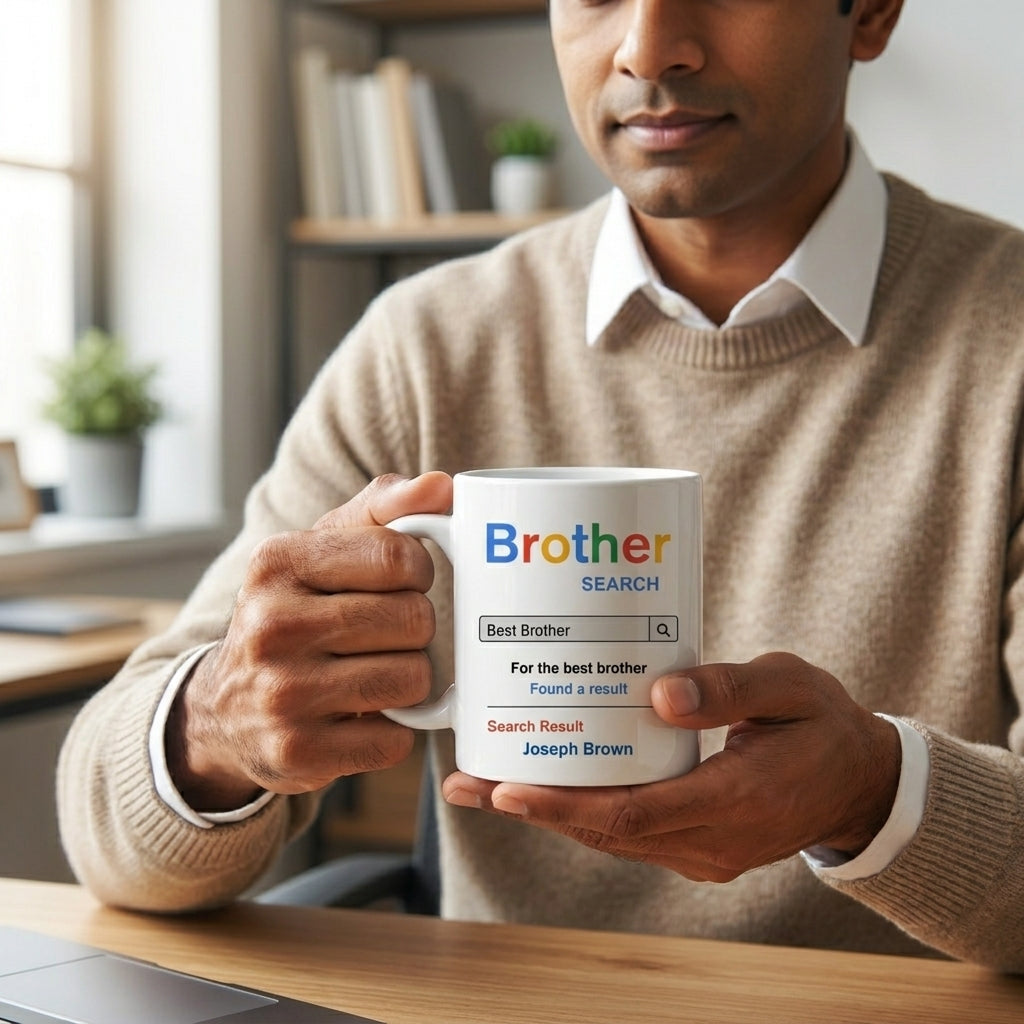 Bazinco Best Bro Search Mug 11 Oz White Ceramic Mug | Personalized Rakhi Gift for Brother | Custom Name Coffee Mug | Microwave & Dishwasher Safe
