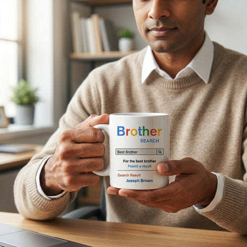 Bazinco Best Bro Search Mug 11 Oz White Ceramic Mug | Personalized Rakhi Gift for Brother | Custom Name Coffee Mug | Microwave & Dishwasher Safe