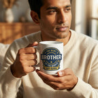 Bazinco The Best Brother Badge Mug 11 Oz White Ceramic Mug | Personalized Rakhi Gift for Brother | Custom Name Coffee Mug | Microwave Safe