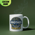 Bazinco The Best Brother Badge Mug 11 Oz White Ceramic Mug | Personalized Rakhi Gift for Brother | Custom Name Coffee Mug | Microwave Safe