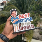 Bazinco Best Brother in the World Personalized Caricature Standee | Custom Brother Photo Stand with Wooden Base | Personalized Rakhi & Birthday Gift for Brother