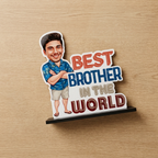 Bazinco Best Brother in the World Personalized Caricature Standee | Custom Brother Photo Stand with Wooden Base | Personalized Rakhi & Birthday Gift for Brother