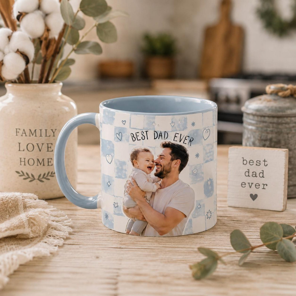 Bazinco Best Dad Ever Personalized Photo Mug – Father’s Day Ceramic Coffee Mug