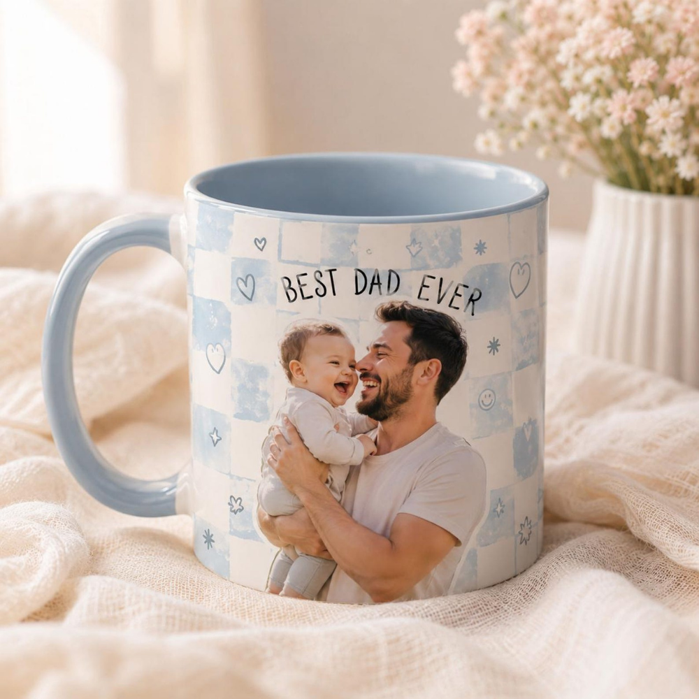 Bazinco Best Dad Ever Personalized Photo Mug – Father’s Day Ceramic Coffee Mug