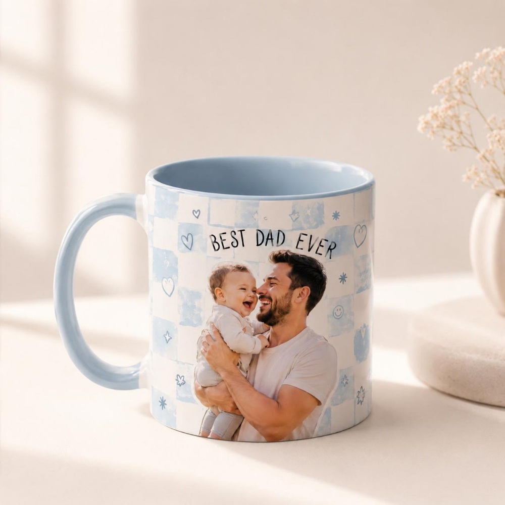 Bazinco Best Dad Ever Personalized Photo Mug – Father’s Day Ceramic Coffee Mug