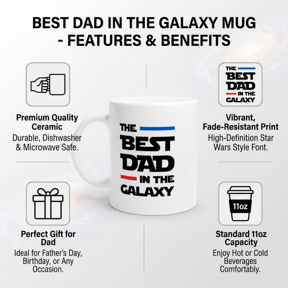 Bazinco Best Dad in the Galaxy Mug – Funny Father’s Day Ceramic Coffee Mug Gift