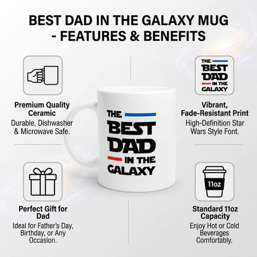 Bazinco Best Dad in the Galaxy Mug – Funny Father’s Day Ceramic Coffee Mug Gift