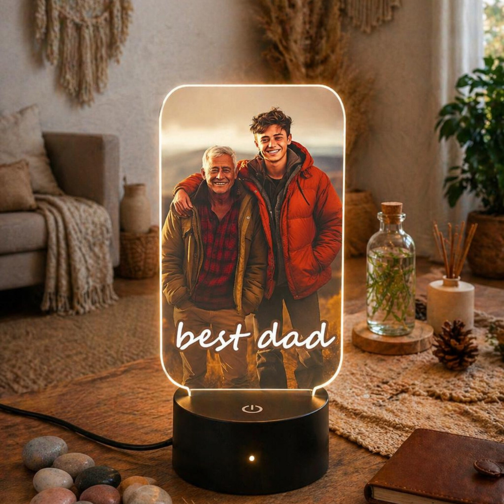 Bazinco Personalized Best Dad LED Acrylic Lamp | Custom Photo Night Light Gift for Father