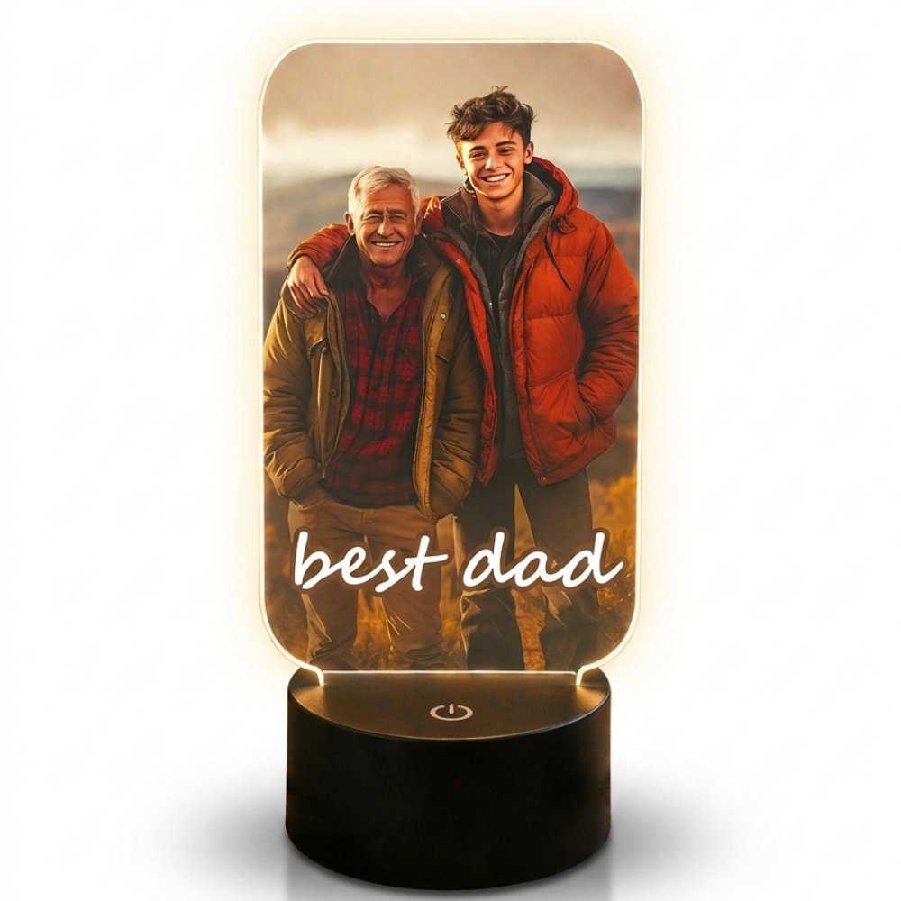 Bazinco Personalized Best Dad LED Acrylic Lamp | Custom Photo Night Light Gift for Father