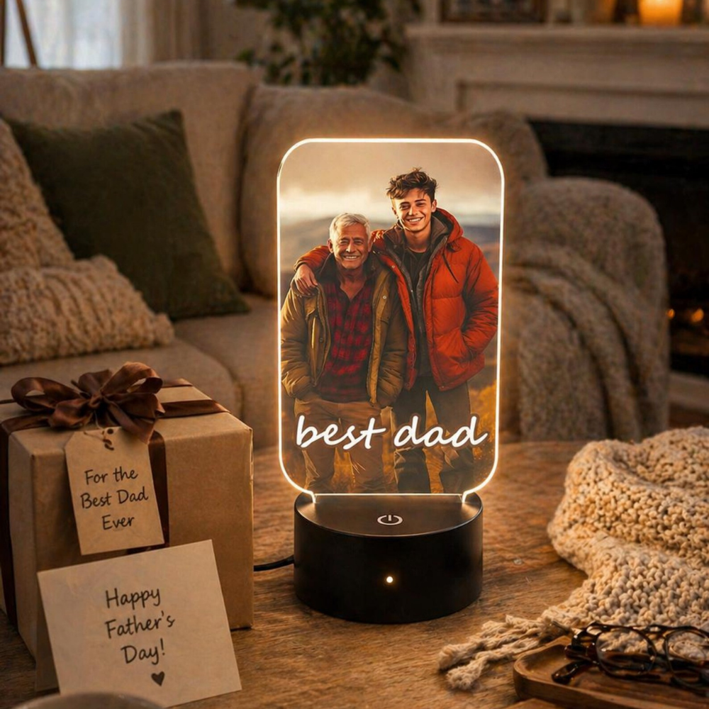 Bazinco Personalized Best Dad LED Acrylic Lamp | Custom Photo Night Light Gift for Father