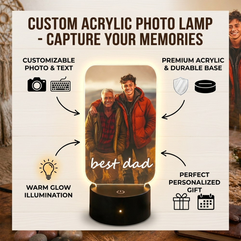 Bazinco Personalized Best Dad LED Acrylic Lamp | Custom Photo Night Light Gift for Father