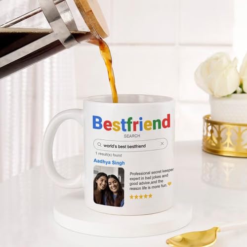 Bazinco Custom Best Friend Mug 300 ml, Personalized Ceramic Coffee Mug, Best Friend Search Engine Design, Custom Photo Name Gift for Bestie, Birthday Friendship Gift