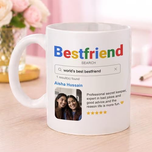 Bazinco Custom Best Friend Mug 300 ml, Personalized Ceramic Coffee Mug, Best Friend Search Engine Design, Custom Photo Name Gift for Bestie, Birthday Friendship Gift