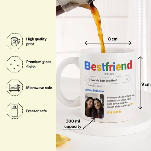 Bazinco Custom Best Friend Mug 300 ml, Personalized Ceramic Coffee Mug, Best Friend Search Engine Design, Custom Photo Name Gift for Bestie, Birthday Friendship Gift