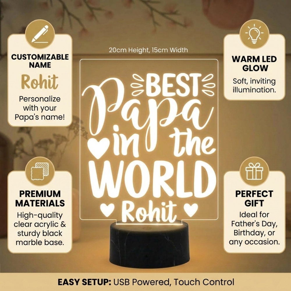 Bazinco Custom Papa LED Lamp | Personalized Acrylic Night Light for Father’s Day