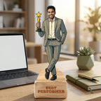 Bazinco Custom Best Performer Caricature Gift for Him | Personalized Acrylic Success Plaque | Corporate Recognition & Achievement Gift