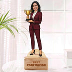 Bazinco Best Performer Personalized Caricature | Custom Achievement Acrylic Plaque with Wooden Base | Employee Recognition & Corporate Award Gift