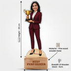 Bazinco Best Performer Personalized Caricature | Custom Achievement Acrylic Plaque with Wooden Base | Employee Recognition & Corporate Award Gift